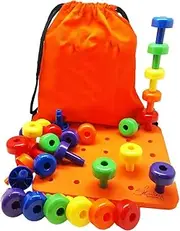 simhoa 30Pcs Stacker Peg Board for Kids Children Sorting Stacking Lacing Toys