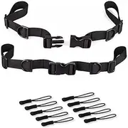 2 Pack Backpack Chest Straps, Heavy Duty Adjustable Backpack Sternum Strap Belt with 10 Pieces Zipper Pulls - Black