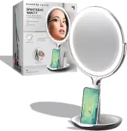 Sharper Image 8 in. Round Table Top Bathroom LED Mirror with Wireless Charger