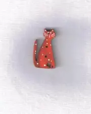 Red Spotted Cat Hand Painted Wood Button 30mm (per 5 buttons)