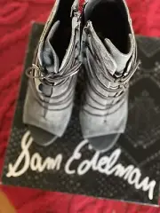 Sam Edelman Asher Dark Grey Suede Open Toe Bootie