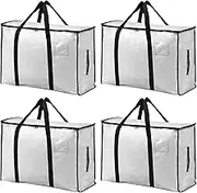 4 Pack Large Storage Boxes with Lids, Heavy Duty Storage Boxes for Moving House Big Strong, Waterproof Clothes Storage Bags with Zips, Laundry Bags