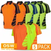 5 x Hi Vis UNISEX Breathable BUILDER Tradie CONSTRUCTION Polo WORK Shirts 6HSP