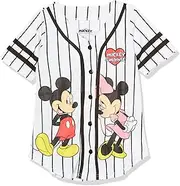 [Disney] Girls Mickey & Minnie Mouse Baseball Jersey-Classic Mesh Button Down Shirt
