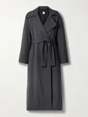 [LESET] LESET - Jane Belted Double-breasted Wool-blend Trench Coat - Charcoal - small small Gray