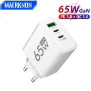 65W GaN USB-C Fast Charger – Quick Charge 3.0 Adapter with 3 Ports for iPhone &