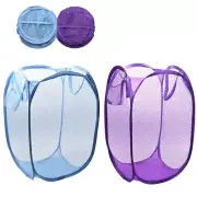 2 Pack Pop-Up Laundry Hamper Mesh Basket Foldable Dirty Clothes Sorter Storage