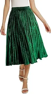 [ZHANCHTONG] Women's High Elastic Waist Velvet A Line Pleated Swing Midi Skirt