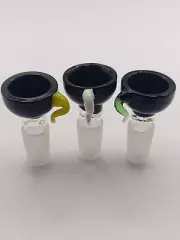2 X 14mm Black Glass Bowl Cone Piece With Coloured Handle Smoking Funnel