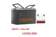 VoltX 12V 100Ah Lithium Battery + Bus Bar M8 Power Distribution Terminal Block (4 GANG 300A Red)