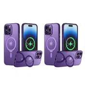 2pcs Magnetic Case for iPhone 13 14 Pro Promax Plus Shockproof Cover Screen Protector -Purple