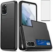 [Asuwish] Phone Case for Samsung Galaxy S20 Plus Glaxay S20+ 5G with Tempered Glass Screen Protector and Credit Card Holder Wallet Cover Hard Hybrid Cell Gaxaly S20+5G S20plus 20S + S 20 20+ G5 Black