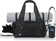 Epzia Women's Lightweight Gym Workout Yoga Tote Bag with Shoe Compartment & Wet Pocket - Duffle Travel Bag, Sports Weekender Carry On Duffel, Travel Duffel Bags Black