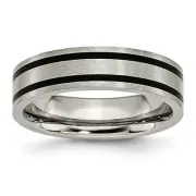 Avariah Chisel Titanium Brushed Black Enamel 6mm Flat Band - Ring Size 7.0