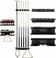 GOOX Pool Stick Holder Wall Mount-Billiards Pool Cue Holder Only, 100% Wood Pool Cue Rack Wall Mount for 6 Pool Sticks and Billiards Accessories, Pool Stick Rack Set Pool Table Accessories Organizer