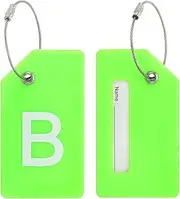 uxcell Initial Luggage Tags, 2 Pcs Silicone Suitcase Tag Identifier ID Card Holder Unique Luggage Name Tags with Stainless Steel Loop, Letter B, Green