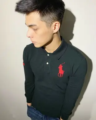 美國百分百【全新真品】Ralph Lauren 大馬 Polo衫 RL 長袖 上衣 黑色 紅馬 男 XS S號 A154