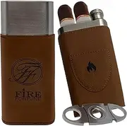[Generic] Fire Fortune Portable Premium Leather Cigar Case- Travel Humidors for Cigars, Cigar Accessories Includes Stainless Steel Cigar Cutter and a 2 Oz Flask, Perfect Gift Box for Cigar Lovers