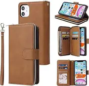 YocoverTech for iPhone 11 Pro Case, for iPhone 11 Pro Wallet Case[9 Card Slots+1 Cash Slot] PU Leather Stand Flip Zipper Wallet for iPhone 11 Pro[5.8 inch]-Brown