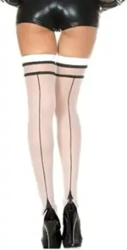 Music Legs Backseam and cuban heel sheer thigh hi white/blk