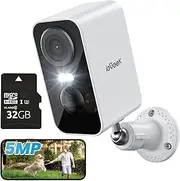 [ieGeek] 5MP Security Cameras Wireless Outdoor mit 32GB Card, 2K 3MP Battery Powered WiFi Security Camera with Spotlight & Siren Alarm, 2-Way Audio, Color Night Vision, AI Detection for Home Security