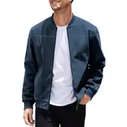 Men's Varsity Bomber Flight Jacket Breathable Windbreaker Zip Coat Faux Leather - Navy