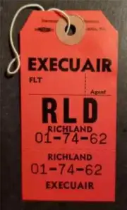 EXECUAIR Richland Washington RLD Airport Baggage Airline Tag