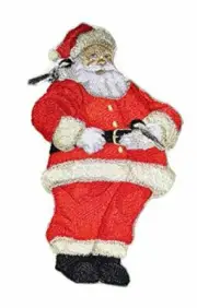 Santa and Chickadees Embroidered Iron on/Sew patch [4"6.8"]