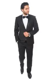 Slim Fit AZAR MAN Black Tuxedo 1 Button Shawl Satin Lapel Flat Front Pants NEW