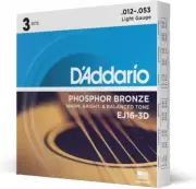 D'Addario EJ16 3-Pack Phosphor Bronze, Light 12-53 Acoustic Guitar Strings
