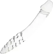 Sexbaby Glass Dildo, Crystal Double-Ended Penis Pleasure Wand with Spiral Texture and Vivid Glans Anal Butt Plug for G-spot Stimulation