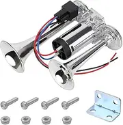 Ohleats 12V Car Air Horn, 600DB Super Loud Dual Trumpet Air Horn Kit, Dual Electric Air Horns Kit with Compressor for Vehicle, Truck, Motorcycle, Universal Car Accessories (Silver)