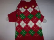 Holiday ARGYLE Dog Sweater Christmas Pom XXS XS S new pet cat wag-a-tude