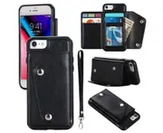 Case for iPhone 7 / 8 / Se2 / Se3, Leather Wallet Case With Card Pockets Back Flip Shockproof Cover Case-Black