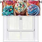 LHBWCVN Birthday Cupcakes Valances for Windows, Rod Pocket Window Treatment Drapes Farmhouse Kitchen Curtains Short Blackout Window Curtains for Living Room Bedroom Decor 54x18 Inch