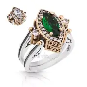 Turkish Reversible Marquise Emerald and White Topaz 925 Sterling Silver Ring