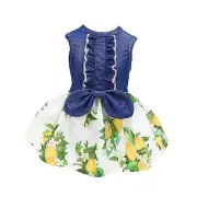 Denim Dog Dress, Dog Clothes for Dogs Girl, Pet Cat Outfit, Blue, Small Lemon