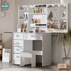 10 LED Mirror Vanity Set Makeup Table Dressing Desk + Stool and 6 Drawer Dresser