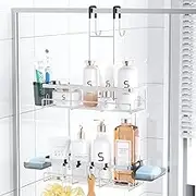 Aitatty Over the Door Hanging Shower Caddy: Rustproof Hanging Organizer over the Door - No Drilling Bathroom Rack for Inside Shower Chrome