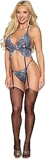 [Dreamgirl] Women's Garter Halter Bralette & G-String, Blue, One Size, Blue, One Size