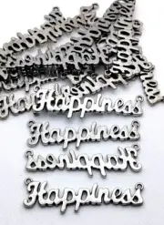 10 pieces - Antique Silver Word "Happiness" Charms Pendants Connector