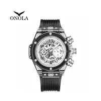 在飛比找PChome24h購物優惠-ONOLA 義大利品牌 八角鏤空黑色透明運動時尚男錶-ON6