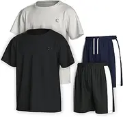 [Essenclo] Boys Clothing Sets Tagless Loose Athletic Performance Crew Neck T-Shirt and Short Outfits Size 3-16 (4 Piece Set), Set-4, 9-10