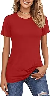 [TAKEYAL] Women's Short Sleeve T Shirts Crew Neck Summer Solid Basic Tee Tops Casual Trendy Loose Fit Shirts, Basic T-Shirts red, XL