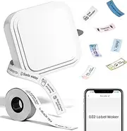 Label Maker Machine with Tape - Label Maker D32 Label Printer Wireless Labeler Machine with Bluetooth, Mini Label Maker for Phone & Tablet, Portable Label Printer for Home, School, Office (White)