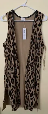 CHICO'S WOMEN'S LEOPARD LONG VEST DUSTER SLEEVELESS BROWN SIZE 1 NEW