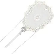 [RYEPOLNIX] Holding Fan Chinese Hanfu Fan Wedding Fan Prop Vintage Wedding Decor Retro Fan Masquerade Fan Women Handheld Fan Jewelry Lace Fan Iron Wire China Women's Tassel White/250/234