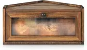 Sunhoo Bread Box for Kitchen Countertop Wooden Corner Breadbox Counter Food Storage Bin Container Farmhouse Rustic Homemade Bread Fresh Keeper Organizer Holder Vintage Stackable with Window (Brown)