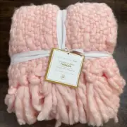 POTTERY BARN TEEN CHUNKY YARN THROW BLANKET, 50X60" ~ PEACH PINK