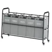 Laundry Sorter, Laundry Hamper 5 Section with Heavy Duty Rolling Lockable